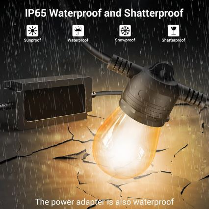 LED RGB+CCT Himmennettävä ulko ketju SEPPELE 15xLED/1W/230V 15m Wi-Fi Tuya IP65 + kauko-ohjaus