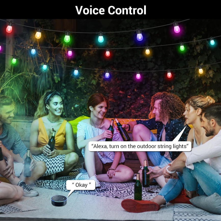LED RGB+CCT Himmennettävä ulko ketju SEPPELE 15xLED/1W/230V 15m Wi-Fi Tuya IP65 + kauko-ohjaus