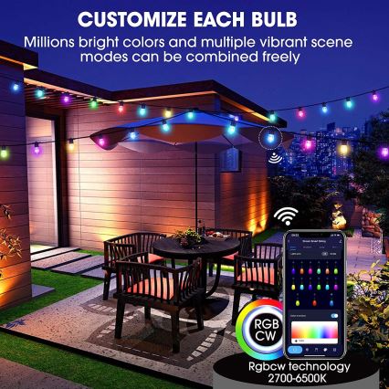 LED RGB+CCT Himmennettävä ulko ketju SEPPELE 15xLED/1W/230V 15m Wi-Fi Tuya IP65 + kauko-ohjaus