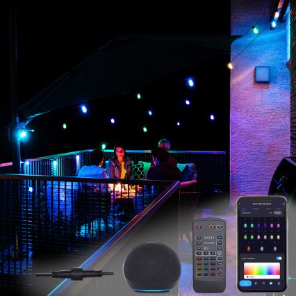 LED RGB+CCT Himmennettävä ulko ketju SEPPELE 15xLED/1W/230V 15m Wi-Fi Tuya IP65 + kauko-ohjaus