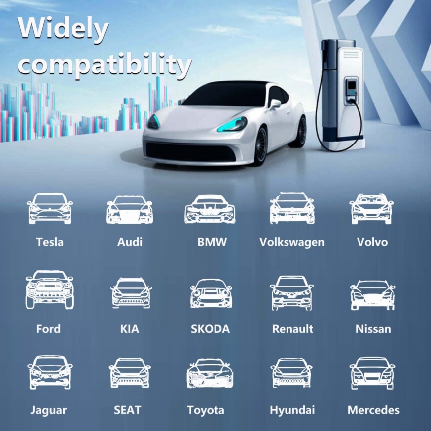 Immax - EV matkalatauspiste sähköautoille AC Type 2 16A/380V 11kW + pistoke 230V, 3,7kW 5m + kotelo