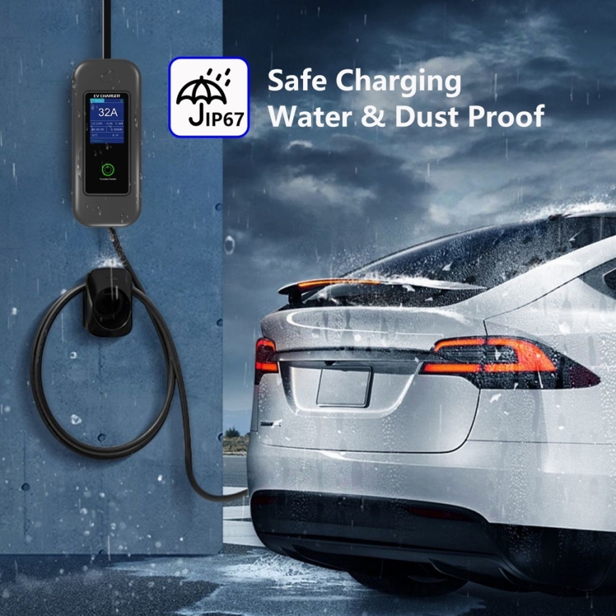 Immax - EV matkalatauspiste sähköautoille AC Type 2 32A/380V 22kW + pistoke 230V 5m Wi-Fi Tuya