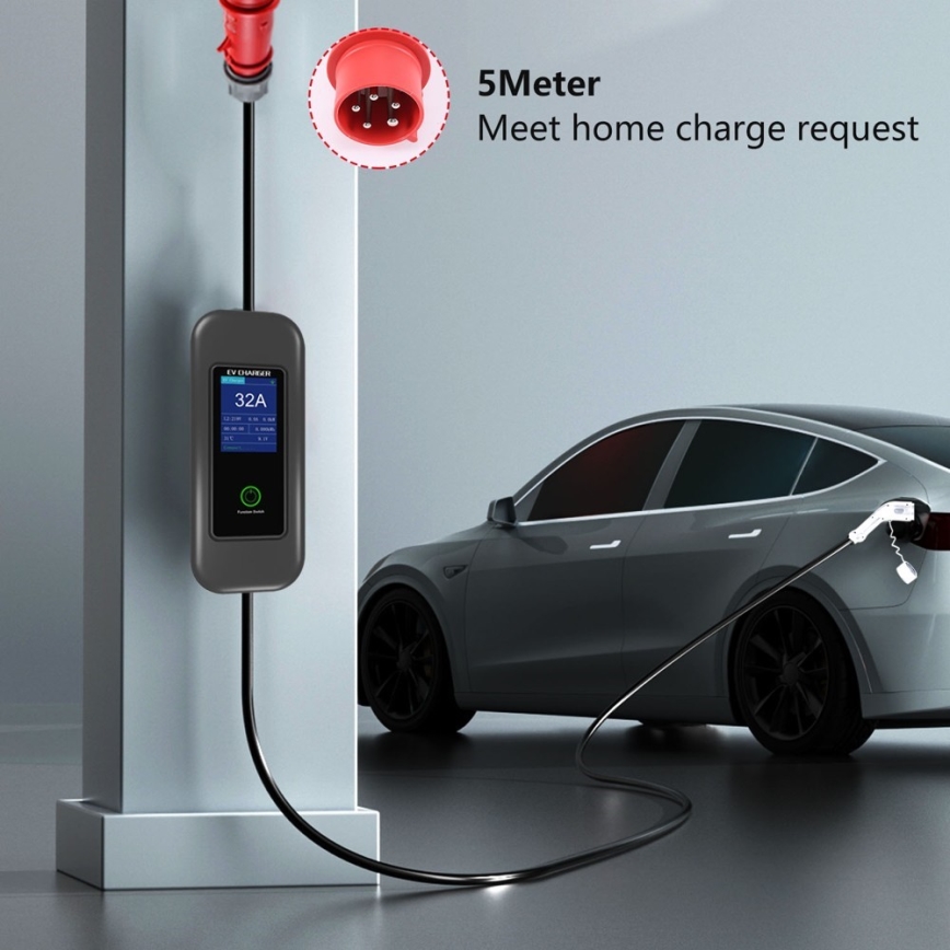Immax - EV matkalatauspiste sähköautoille AC Type 2 32A/380V 22kW + pistoke 230V 5m Wi-Fi Tuya