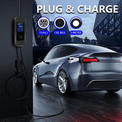 Immax - EV matkalatauspiste sähköautoille AC Type 2 32A/380V 22kW + pistoke 230V 5m Wi-Fi Tuya