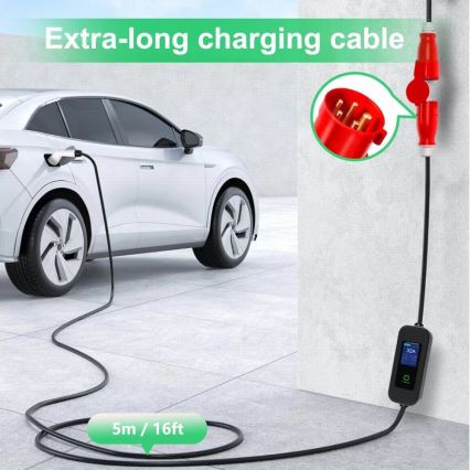 Immax - EV matkalatauspiste sähköautoille AC Type 2 32A/380V 22kW + pistoke 230V 5m Wi-Fi Tuya