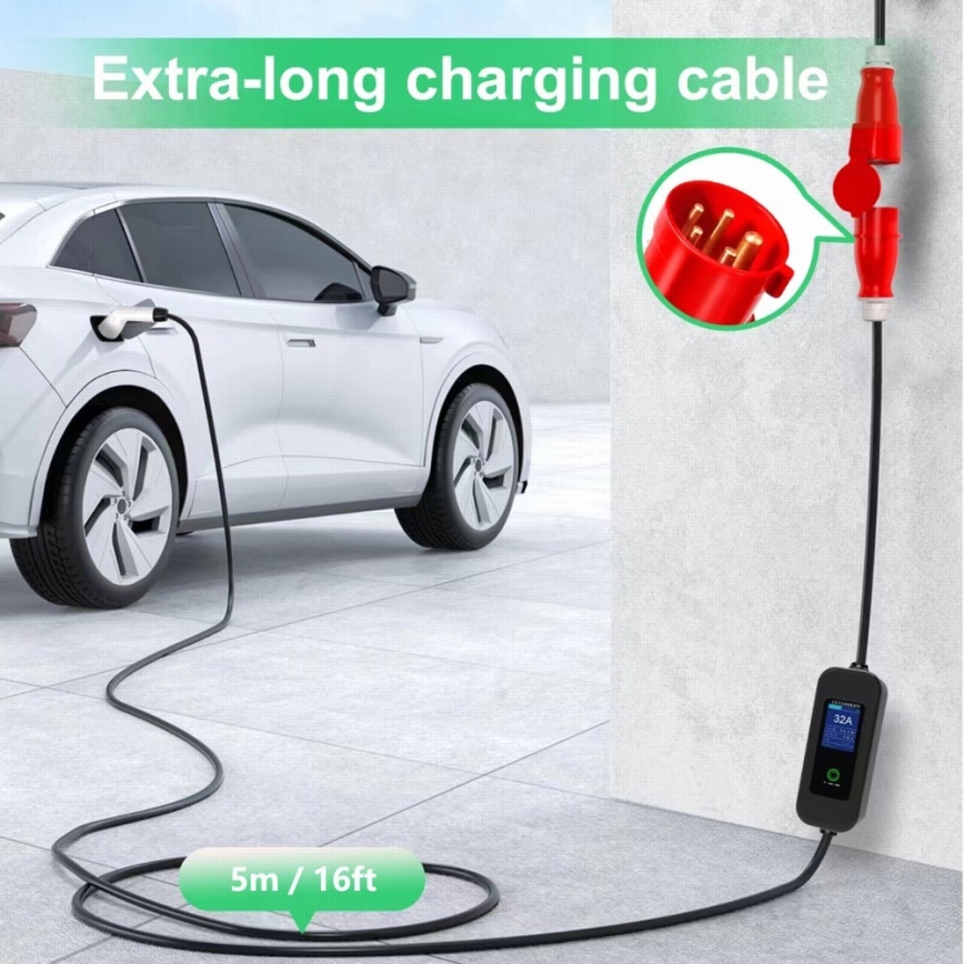 Immax - EV matkalatauspiste sähköautoille AC Type 2 32A/380V 22kW + pistoke 230V 5m Wi-Fi Tuya