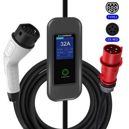 Immax - EV matkalatauspiste sähköautoille AC Type 2 32A/380V 22kW + pistoke 230V 5m Wi-Fi Tuya