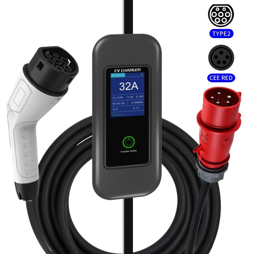 Immax - EV matkalatauspiste sähköautoille AC Type 2 32A/380V 22kW + pistoke 230V 5m Wi-Fi Tuya