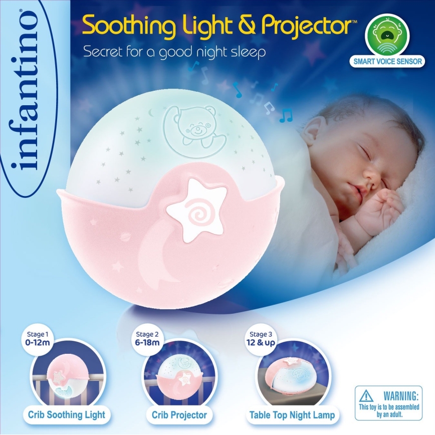 Infantino - Lasten pieni lamppu projektorilla 3xAA pinkki