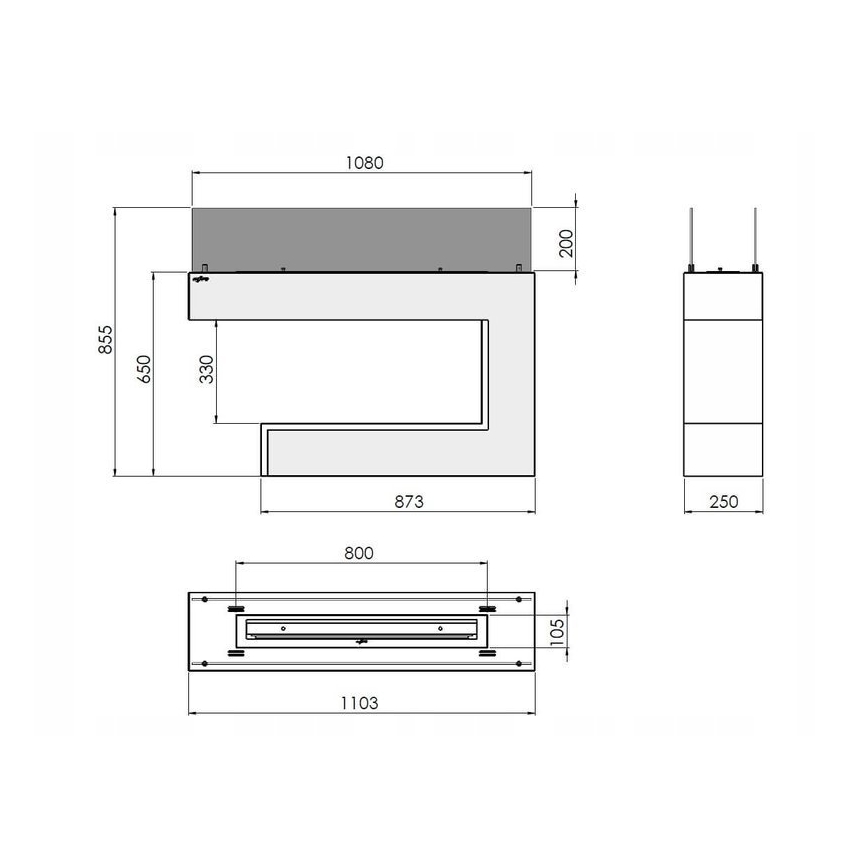 InFire - BIO takka 110x85,5 cm 3kW valkoinen