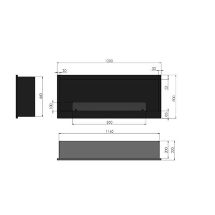 InFire - Built-in BIO takka 120x50 cm 3kW musta