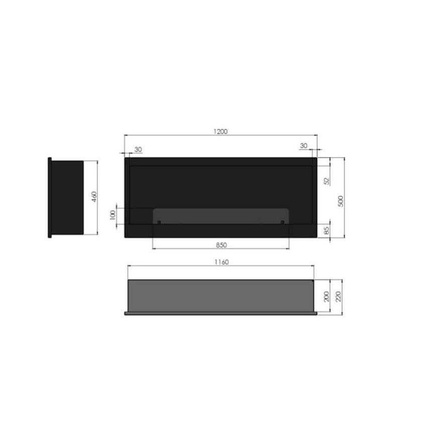 InFire - Built-in BIO takka 120x50 cm 3kW musta