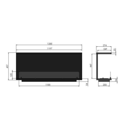 InFire - Built-in BIO takka 120x50 cm 3kW musta