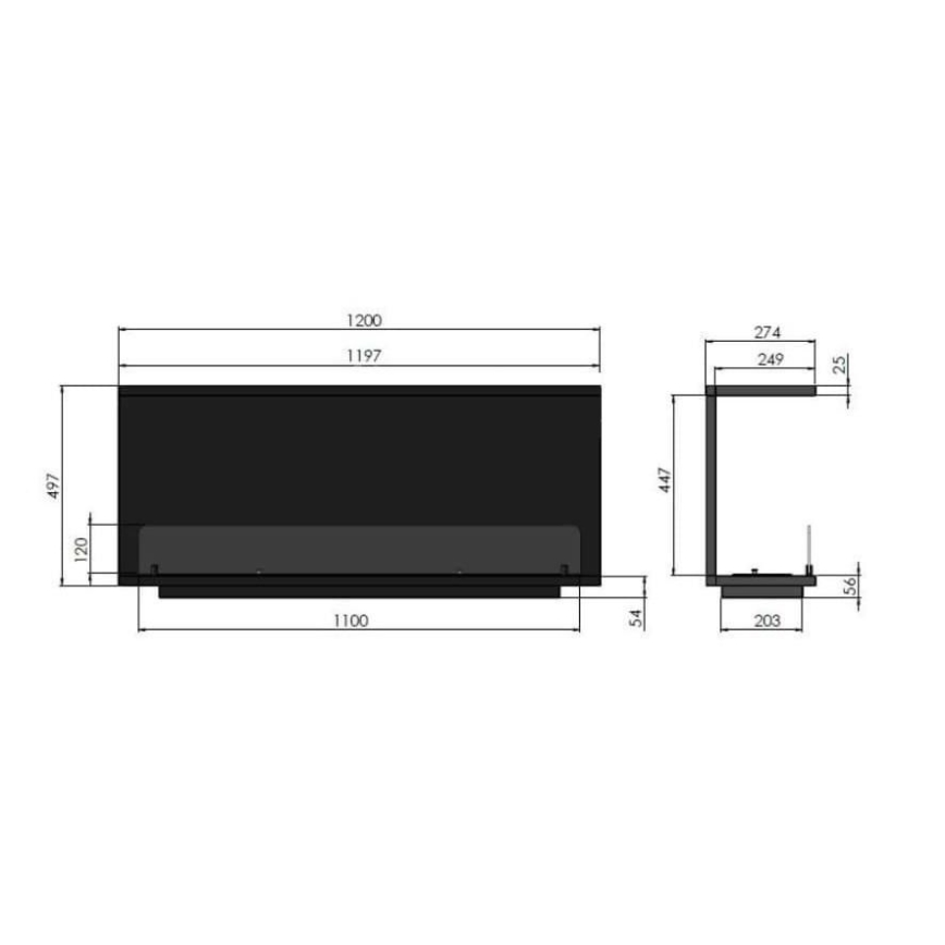 InFire - Built-in BIO takka 120x50 cm 3kW musta