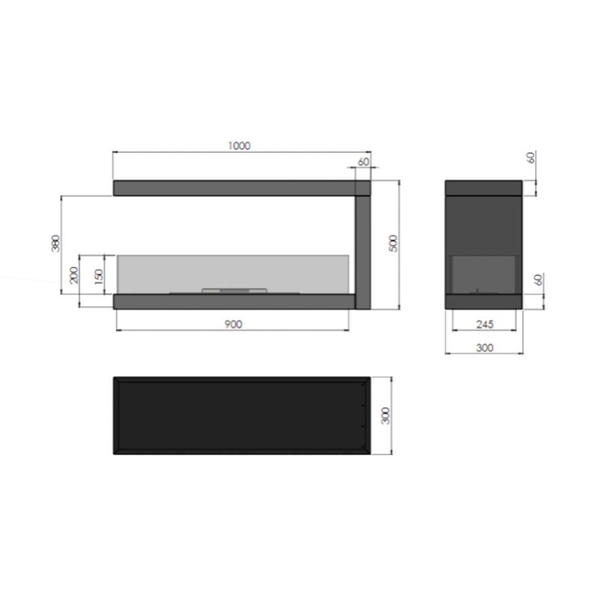 InFire - Kulma BIO takka 100x50 cm 3kW kaksipuolinen