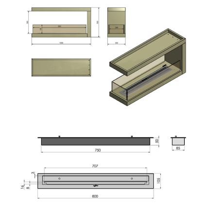 InFire - Kulma BIO takka 100x50 cm 3kW kaksipuolinen