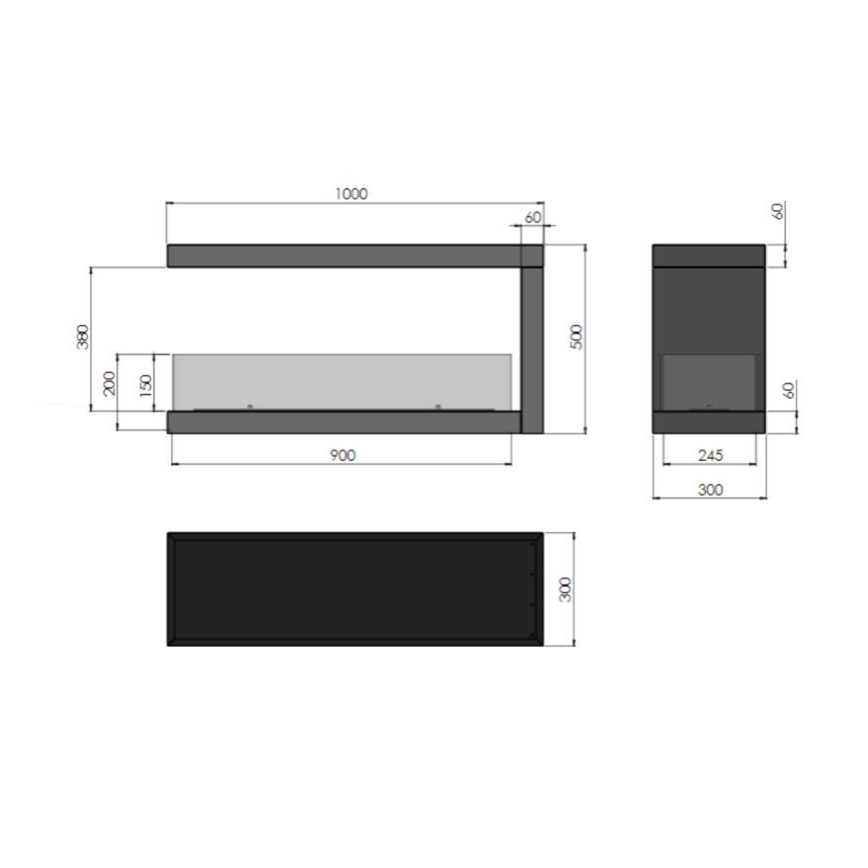 InFire - Kulma BIO takka 100x50 cm 3kW kaksipuolinen
