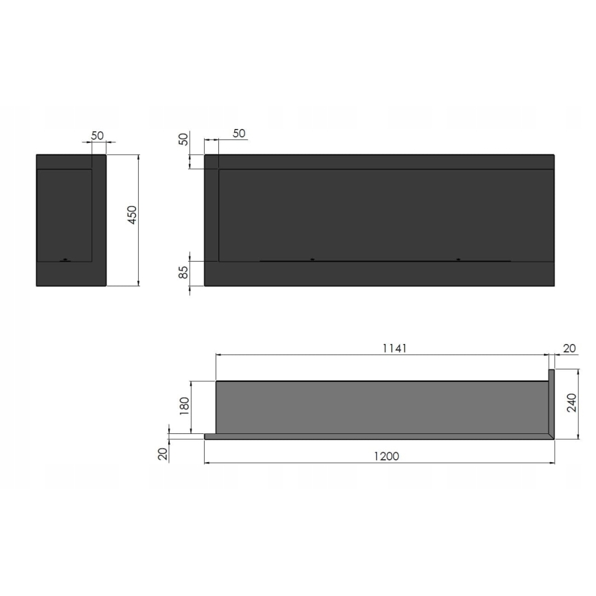 InFire - Kulma BIO takka 45x120 cm 3kW musta