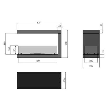 InFire - Kulma BIO takka 80x50 cm 3kW kaksipuolinen