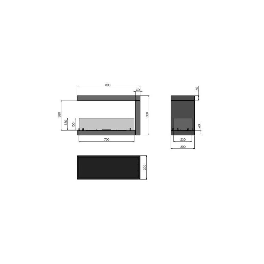 InFire - Kulma BIO takka 80x50 cm 3kW kaksipuolinen