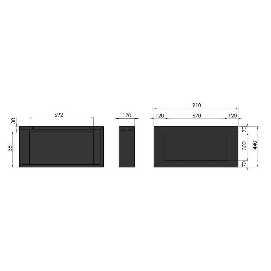 InFire - seinä BIO takka 44x91 cm 3kW musta