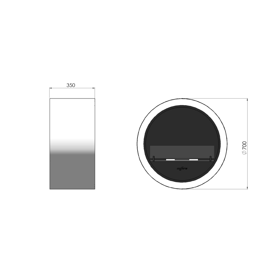 InFire - Seinä BIO takka d. 70 cm 3kW valkoinen