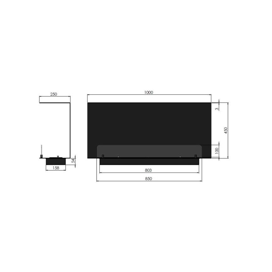 InFire - Sisäänrakennettu BIO takka 100x45 cm 3kW musta
