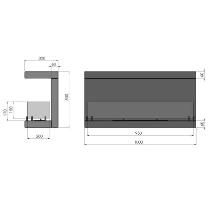 InFire - Sisäänrakennettu BIO takka 100x50 cm 3kW musta