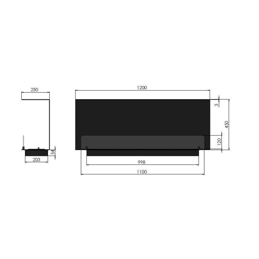 InFire - Sisäänrakennettu BIO takka 120x45 cm 3kW musta