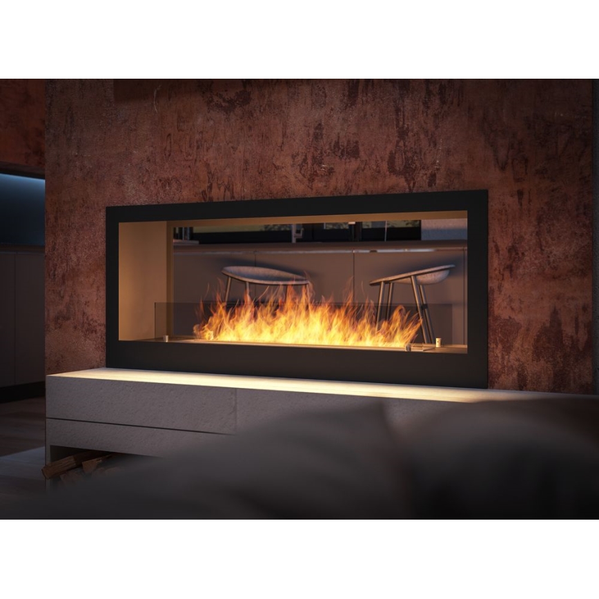 InFire - Sisäänrakennettu BIO takka 120x50 cm 3kW kaksipuolinen
