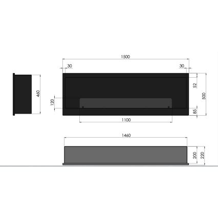 InFire - Sisäänrakennettu BIO takka 150x50 cm 4,2kW musta