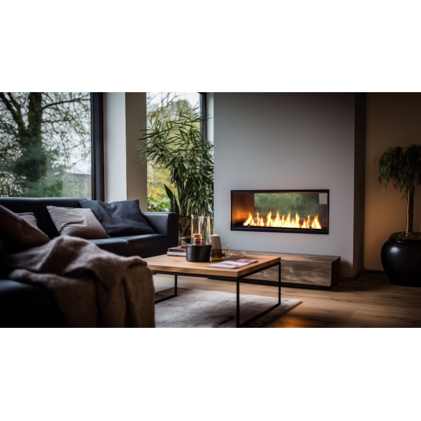 InFire - Sisäänrakennettu BIO takka 48,5x123,5 cm 6kW musta