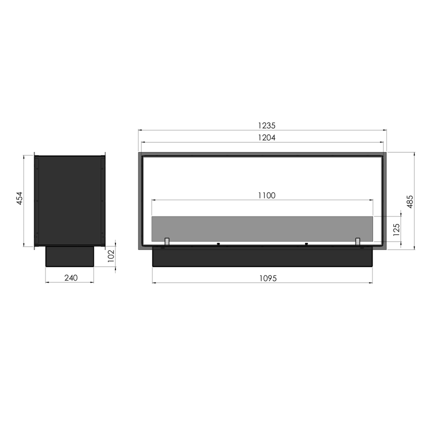 InFire - Sisäänrakennettu BIO takka 48,5x123,5 cm 6kW musta