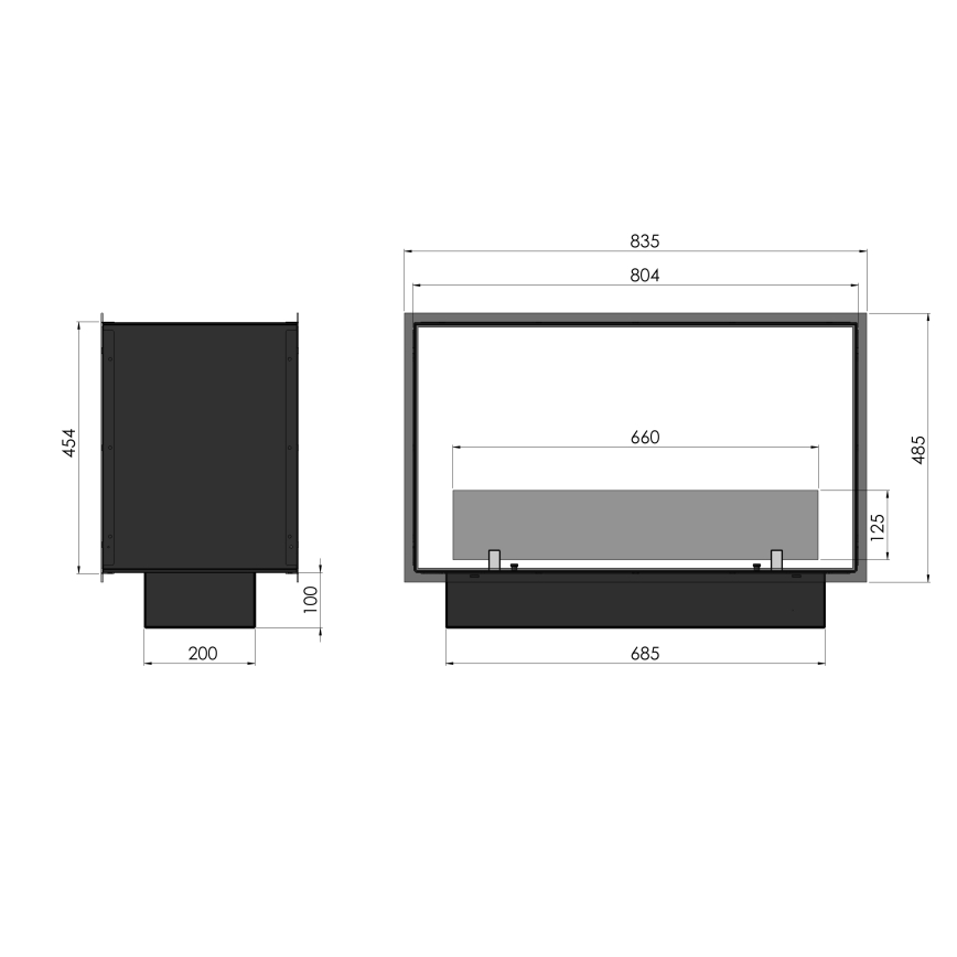 InFire - Sisäänrakennettu BIO takka 48,5x83,5 cm 3,5kW musta
