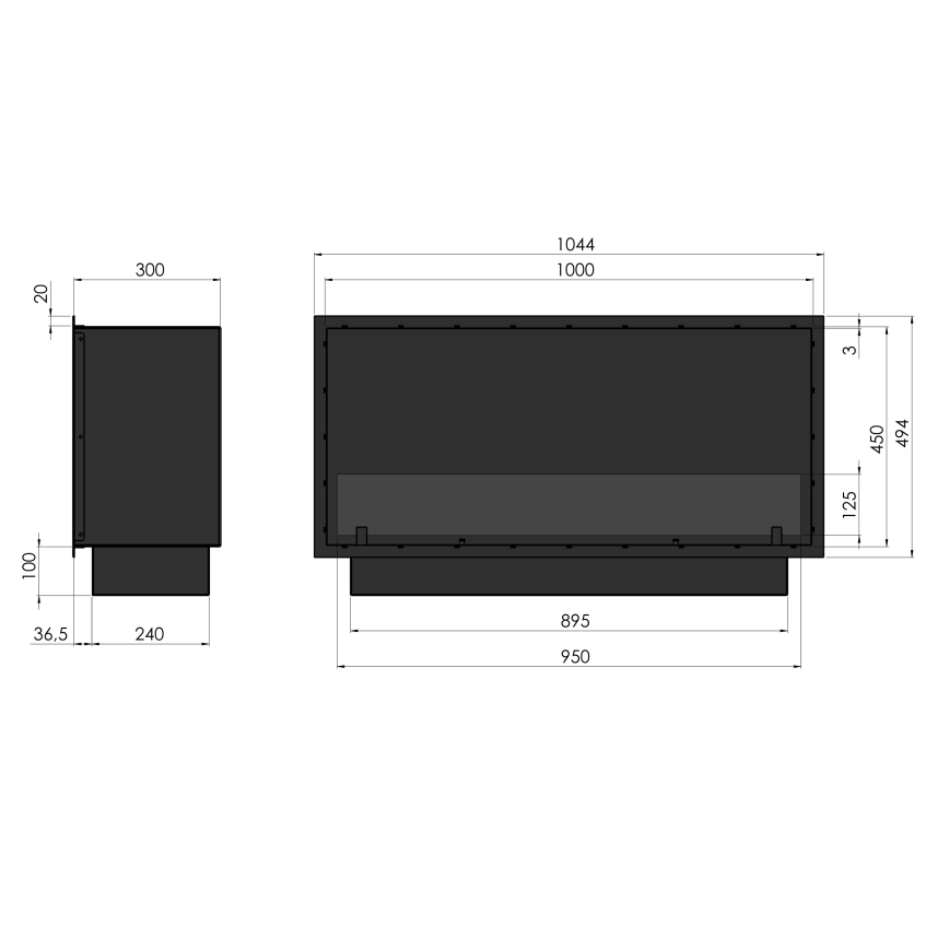 InFire - Sisäänrakennettu BIO takka 49,4x104,4 cm 6kW musta