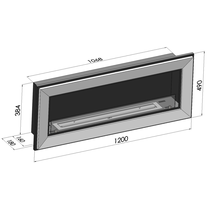 InFire - Sisäänrakennettu BIO takka 49x120 cm 3kW musta