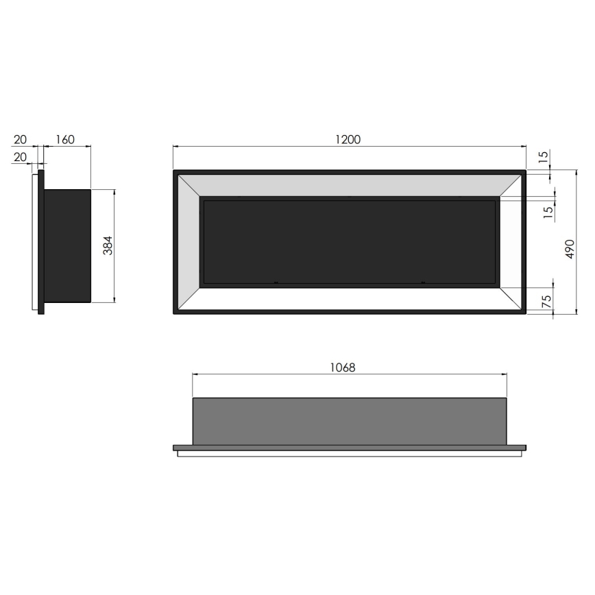InFire - Sisäänrakennettu BIO takka 49x120 cm 3kW musta