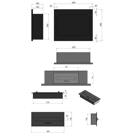InFire - Sisäänrakennettu BIO takka 49x60 cm 3kW musta