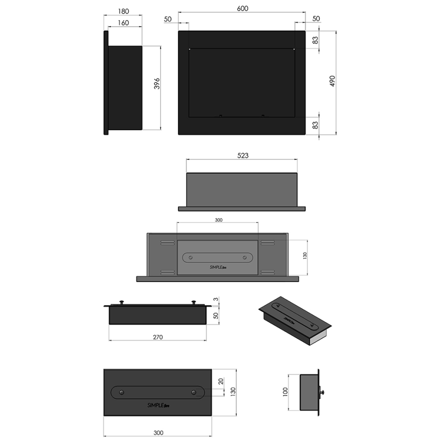 InFire - Sisäänrakennettu BIO takka 49x60 cm 3kW musta