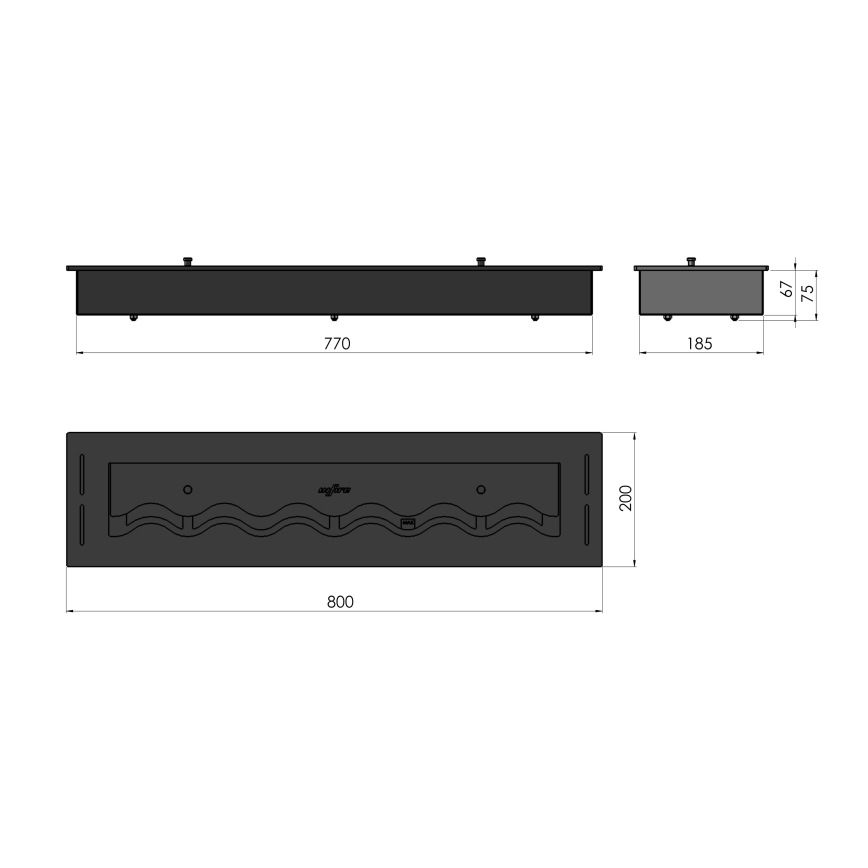 InFire - Sisäänrakennettu BIO takka 7,5x80 cm 6kW musta