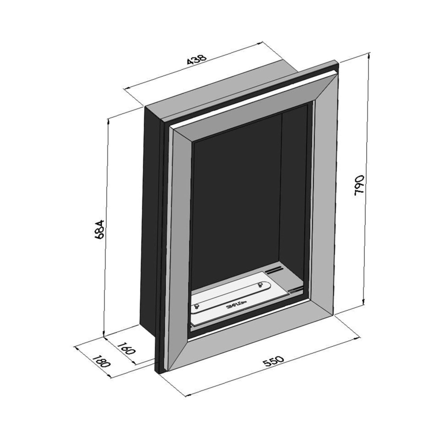 InFire - Sisäänrakennettu BIO takka 79x55 cm 3kW musta