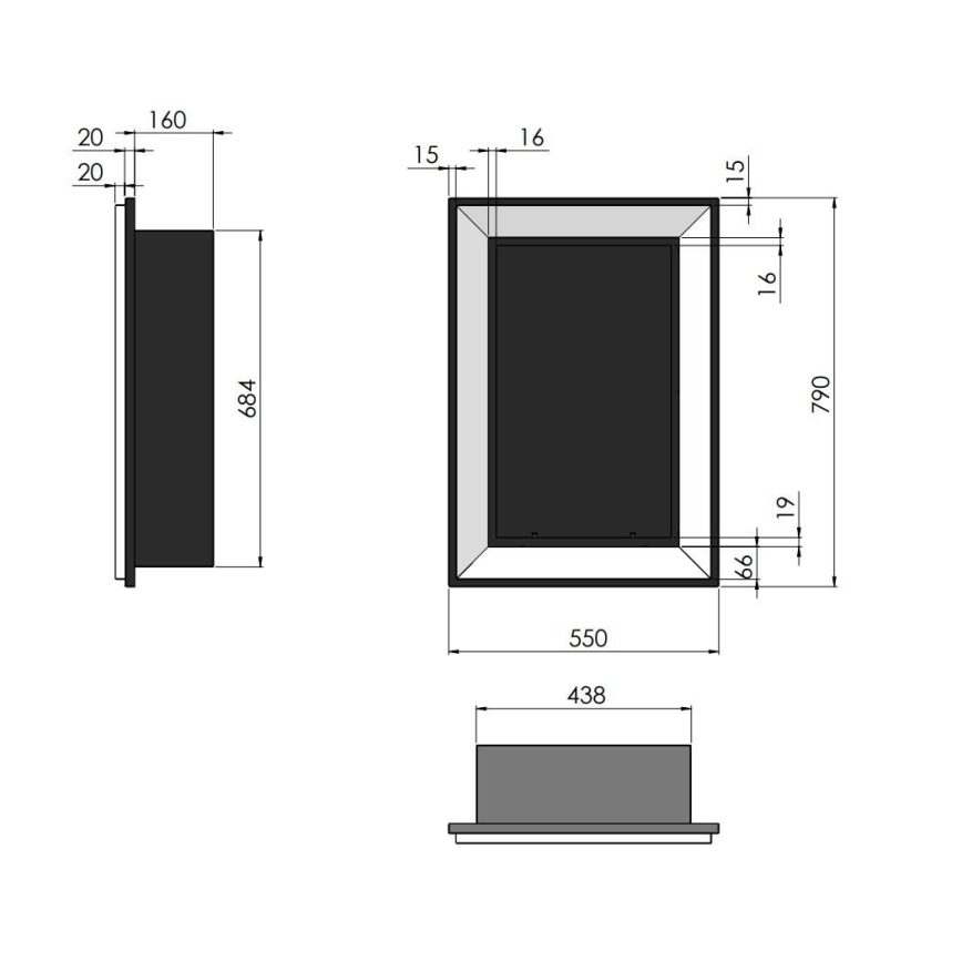 InFire - Sisäänrakennettu BIO takka 79x55 cm 3kW musta