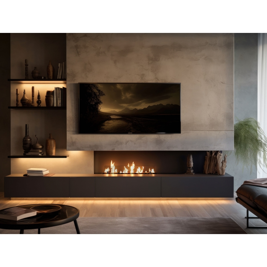 InFire - Sisäänrakennettu BIO takka 8,5x100 cm 6kW musta