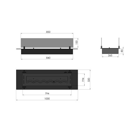 InFire - Sisäänrakennettu BIO takka 8,5x100 cm 6kW musta