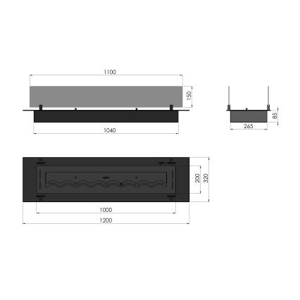 InFire - Sisäänrakennettu BIO takka 8,5x120 cm 6kW musta