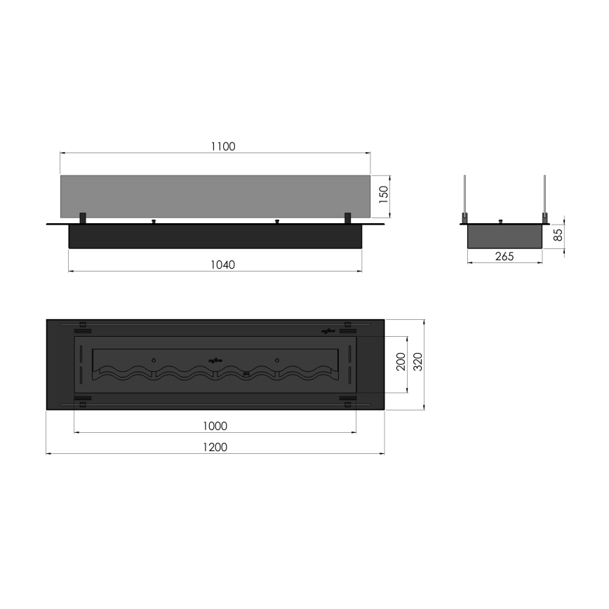 InFire - Sisäänrakennettu BIO takka 8,5x120 cm 6kW musta
