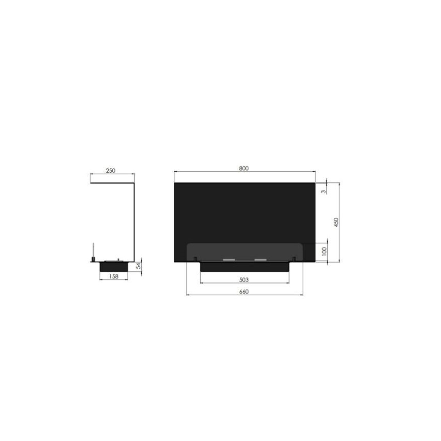 InFire - Sisäänrakennettu BIO takka 80x45 cm 3kW musta