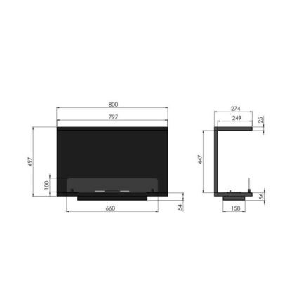InFire - Sisäänrakennettu BIO takka 80x45 cm 3kW musta