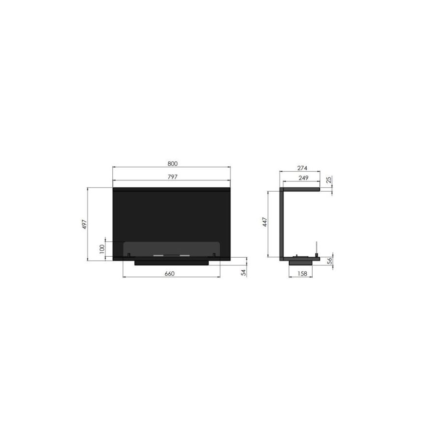InFire - Sisäänrakennettu BIO takka 80x45 cm 3kW musta