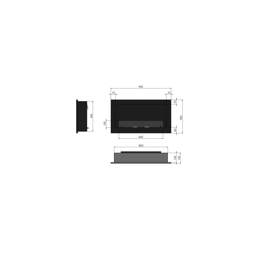 InFire - Sisäänrakennettu BIO takka 90x50 cm 3kW musta